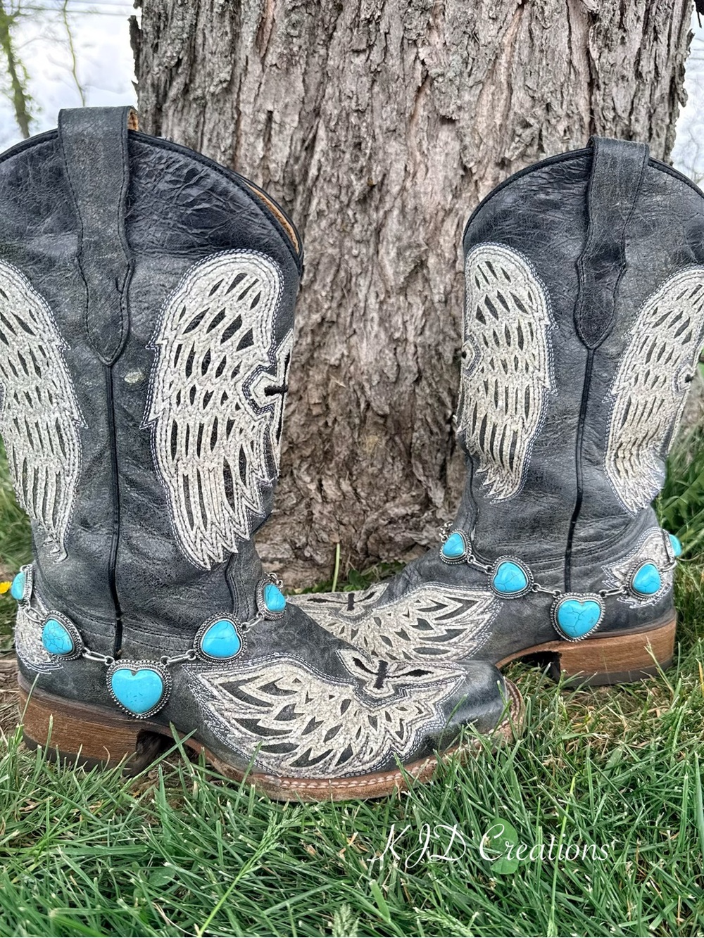 Western Boho Turquoise & Silver Heart Cowboy Boot Bracelet Jewelry